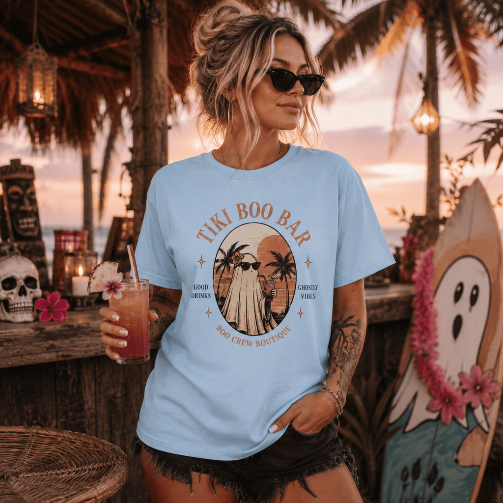 Tiki Boo Bar Vintage Beach Ghost Graphic Tee - Boo Crew Boutique