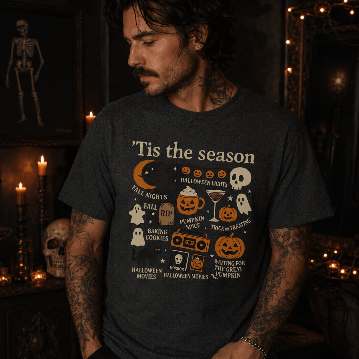 Halloween Icons T‑Shirt — ‘Tis the Season Cute Spooky Graphic Tee - Boo Crew Boutique