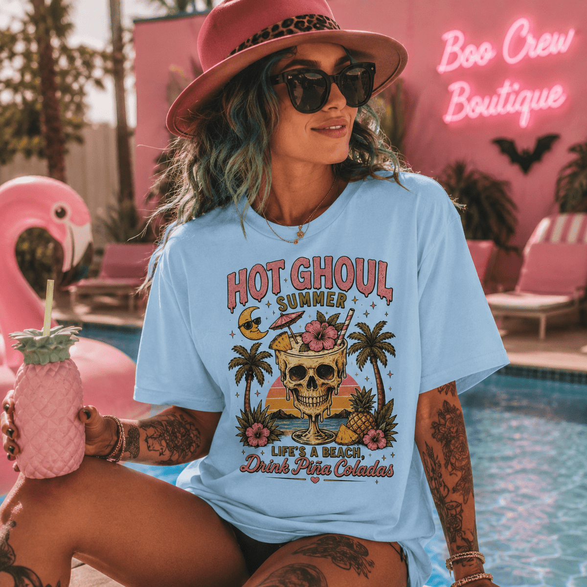 Tropical Skull Beach Vintage Graphic Tee - Boo Crew Boutique