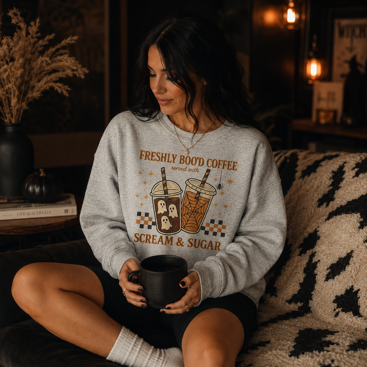 Freshly Boo’d Coffee Halloween Sweatshirt — Cozy Spooky Crewneck