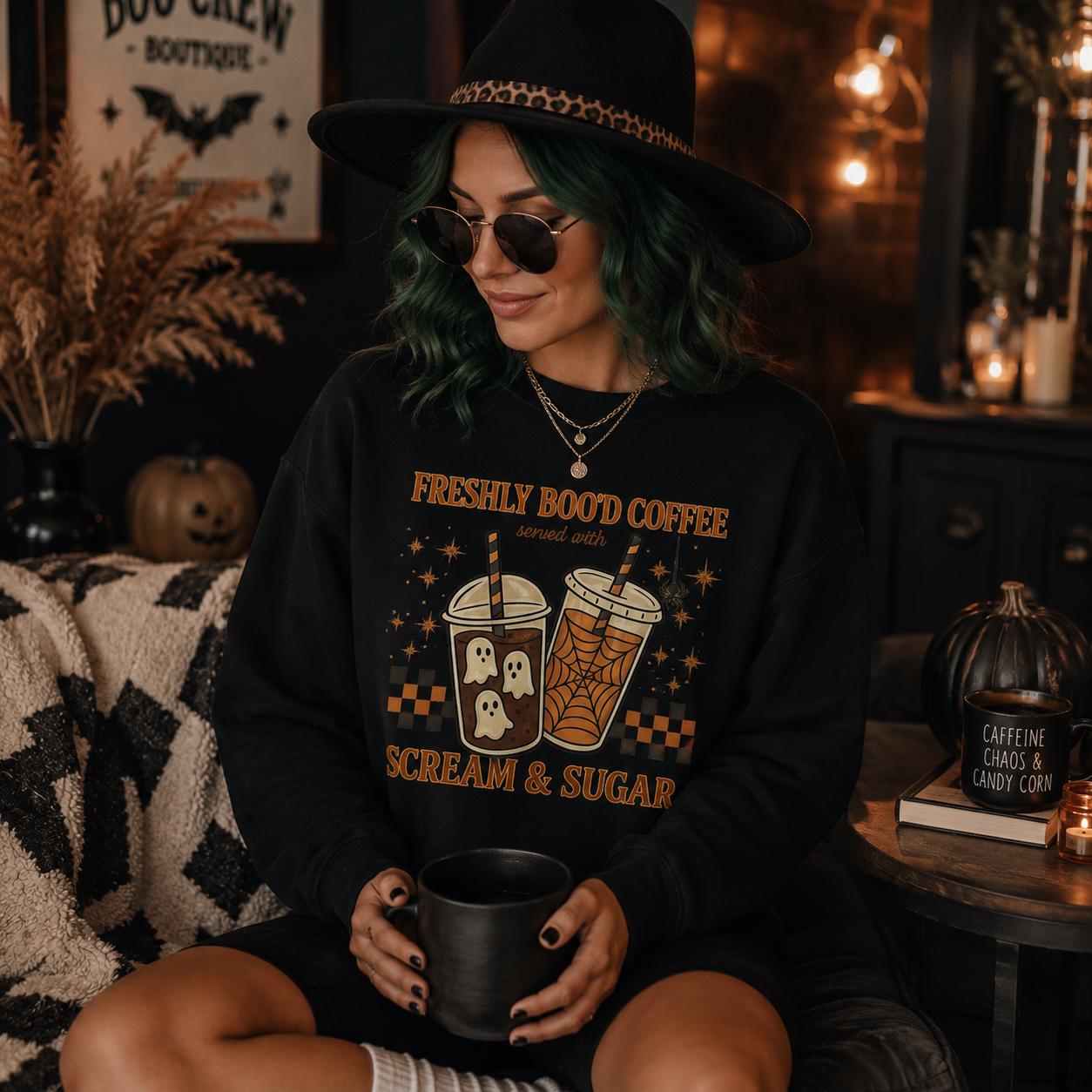 Freshly Boo’d Coffee Halloween Sweatshirt — Cozy Spooky Crewneck