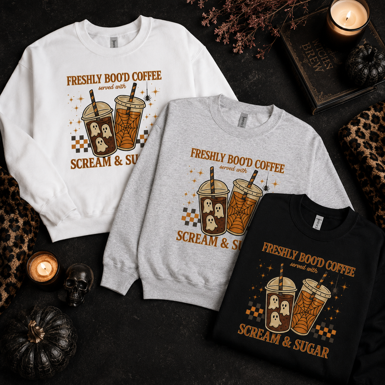 Freshly Boo’d Coffee Halloween Sweatshirt — Cozy Spooky Crewneck