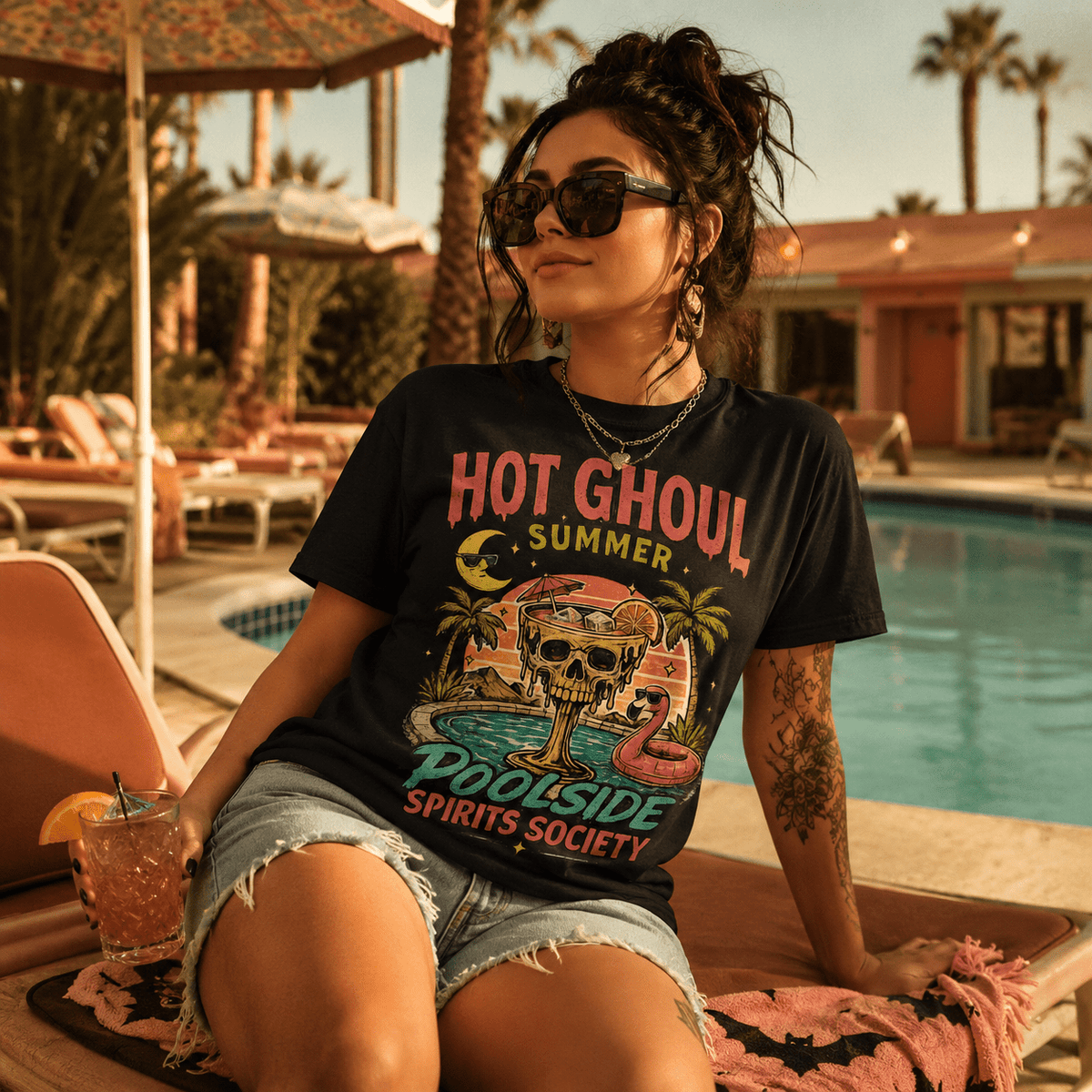 Retro Skull Poolside Graphic Tee - Boo Crew Boutique