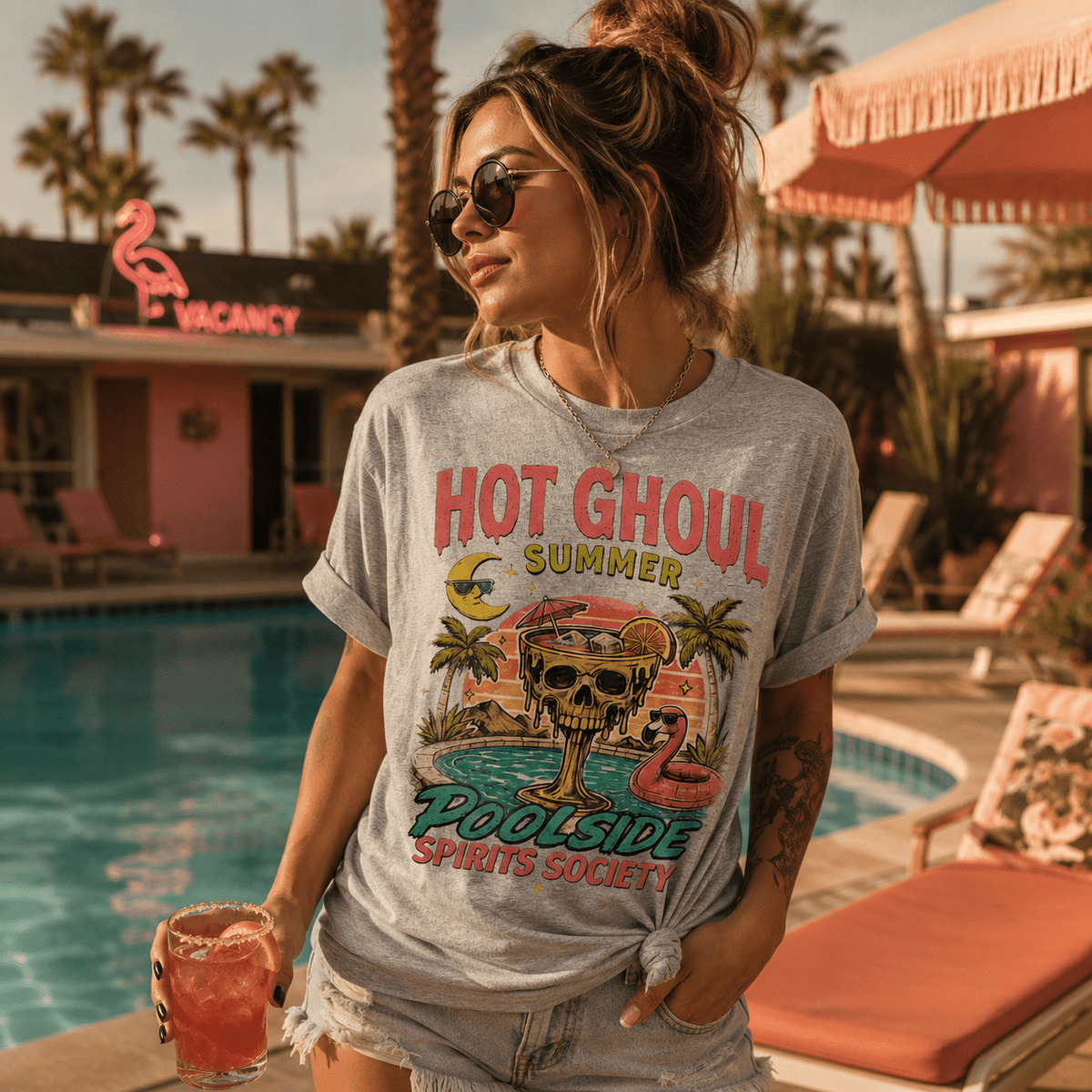 Retro Skull Poolside Graphic Tee - Boo Crew Boutique