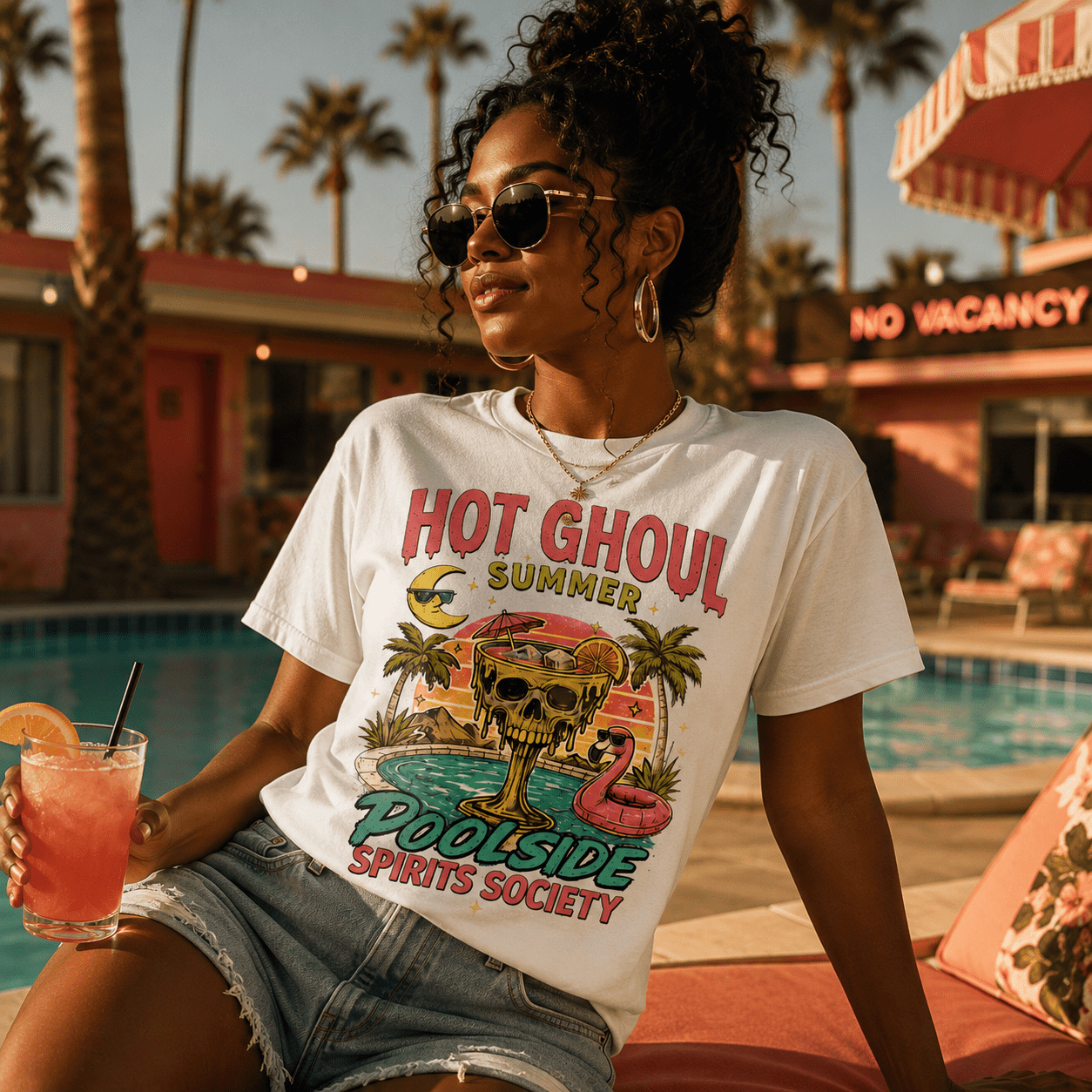 Retro Skull Poolside Graphic Tee - Boo Crew Boutique