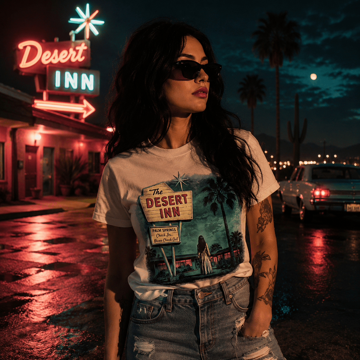 Retro Palm Springs Motel Vintage Sign Tee - Boo Crew Boutique