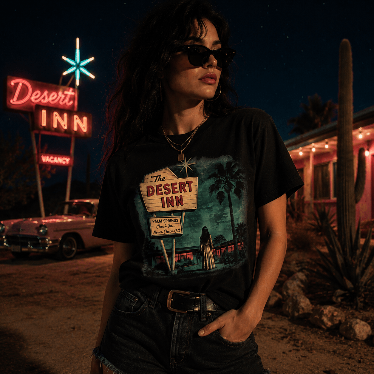 Retro Palm Springs Motel Vintage Sign Tee - Boo Crew Boutique
