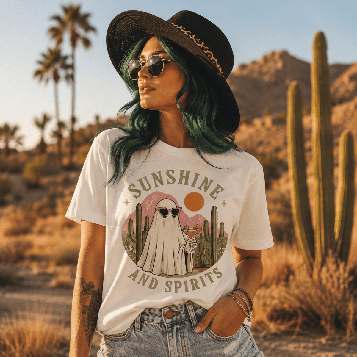 Sunshine and Spirits T-Shirt — Cute Desert Ghost Graphic Tee - Boo Crew Boutique