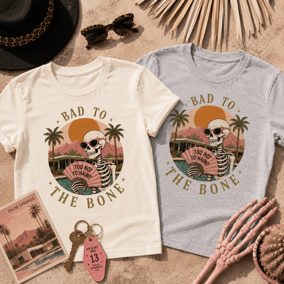 Skull Sunset T-Shirt — "Bad to the Bone" Retro Palm Beach Tee - Boo Crew Boutique