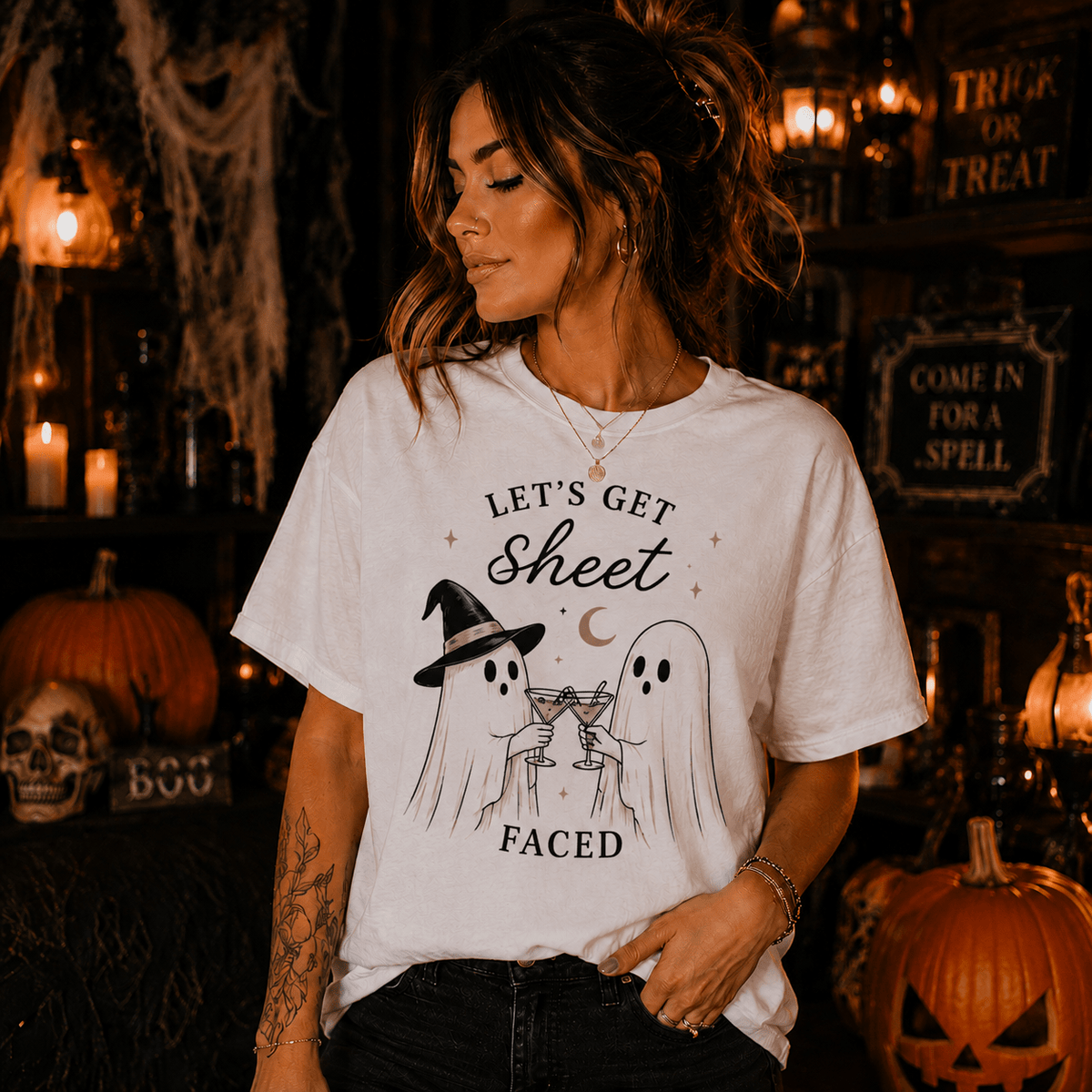 Let's Get Sheet Faced T-Shirt — Cute Halloween Ghost Tee - Boo Crew Boutique