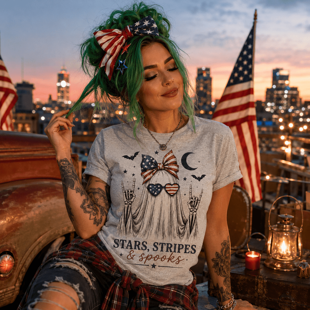 Patriotic Ghost T-Shirt — "Stars, Stripes & Spooks" 4th of July Halloween Tee - Boo Crew Boutique