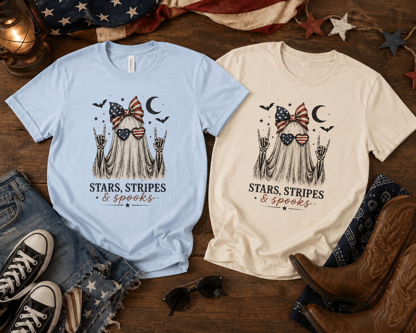 Patriotic Ghost T-Shirt — "Stars, Stripes & Spooks" 4th of July Halloween Tee - Boo Crew Boutique