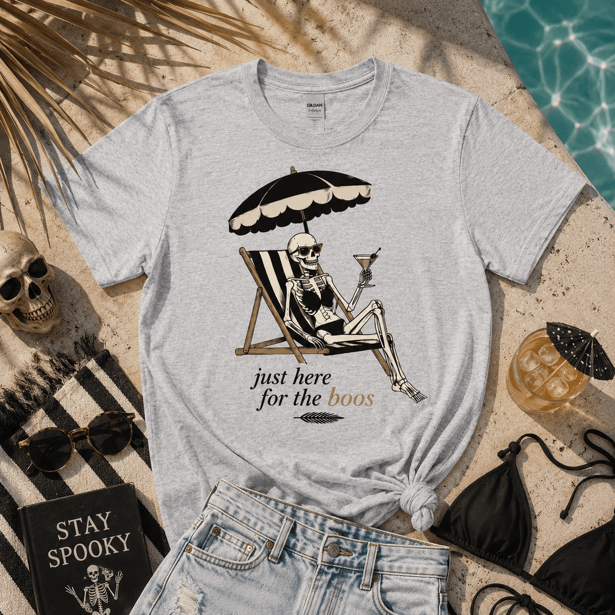 Just Here for the Boos Skeleton Beach Tee - Boo Crew Boutique