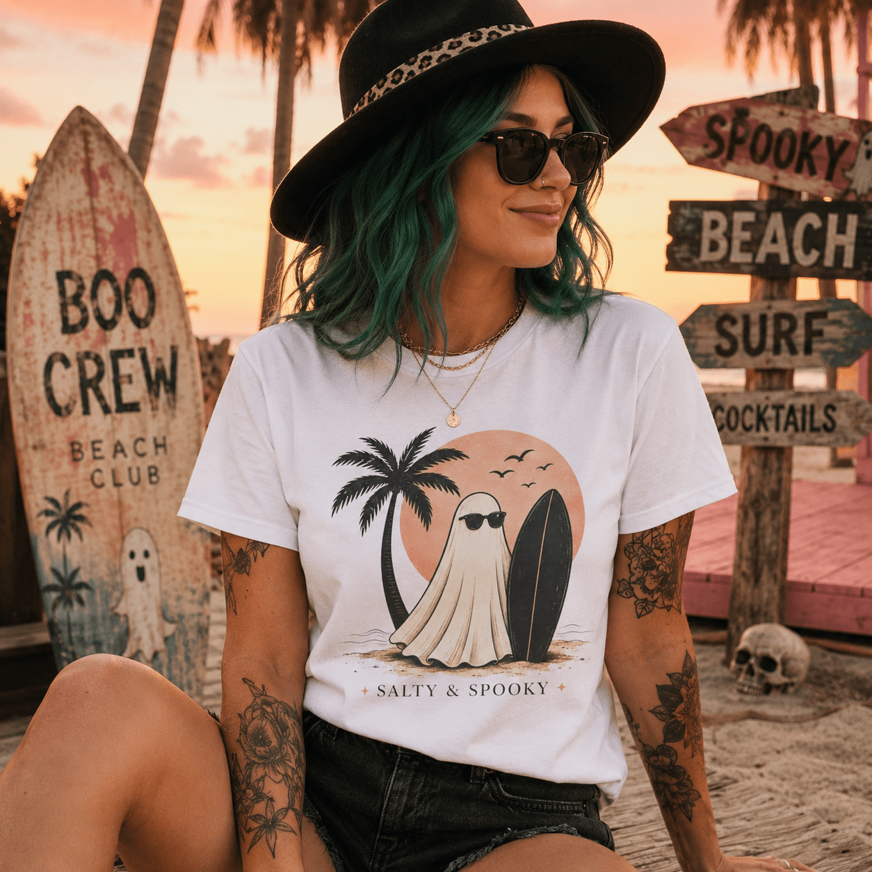 Salty & Spooky Ghost Surf Tee - Boo Crew Boutique
