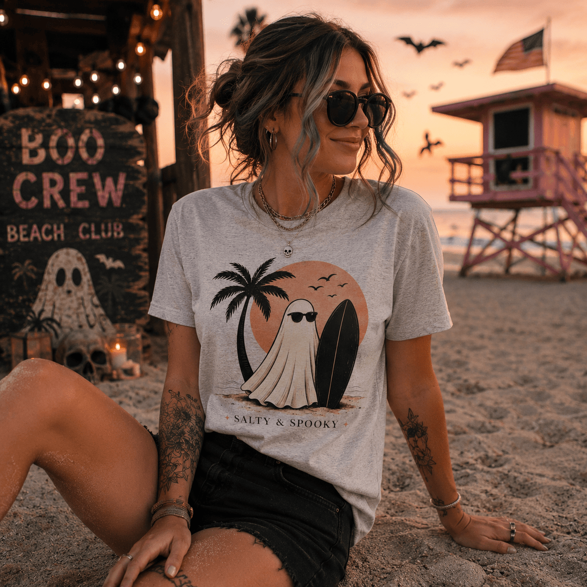 Salty & Spooky Ghost Surf Tee - Boo Crew Boutique