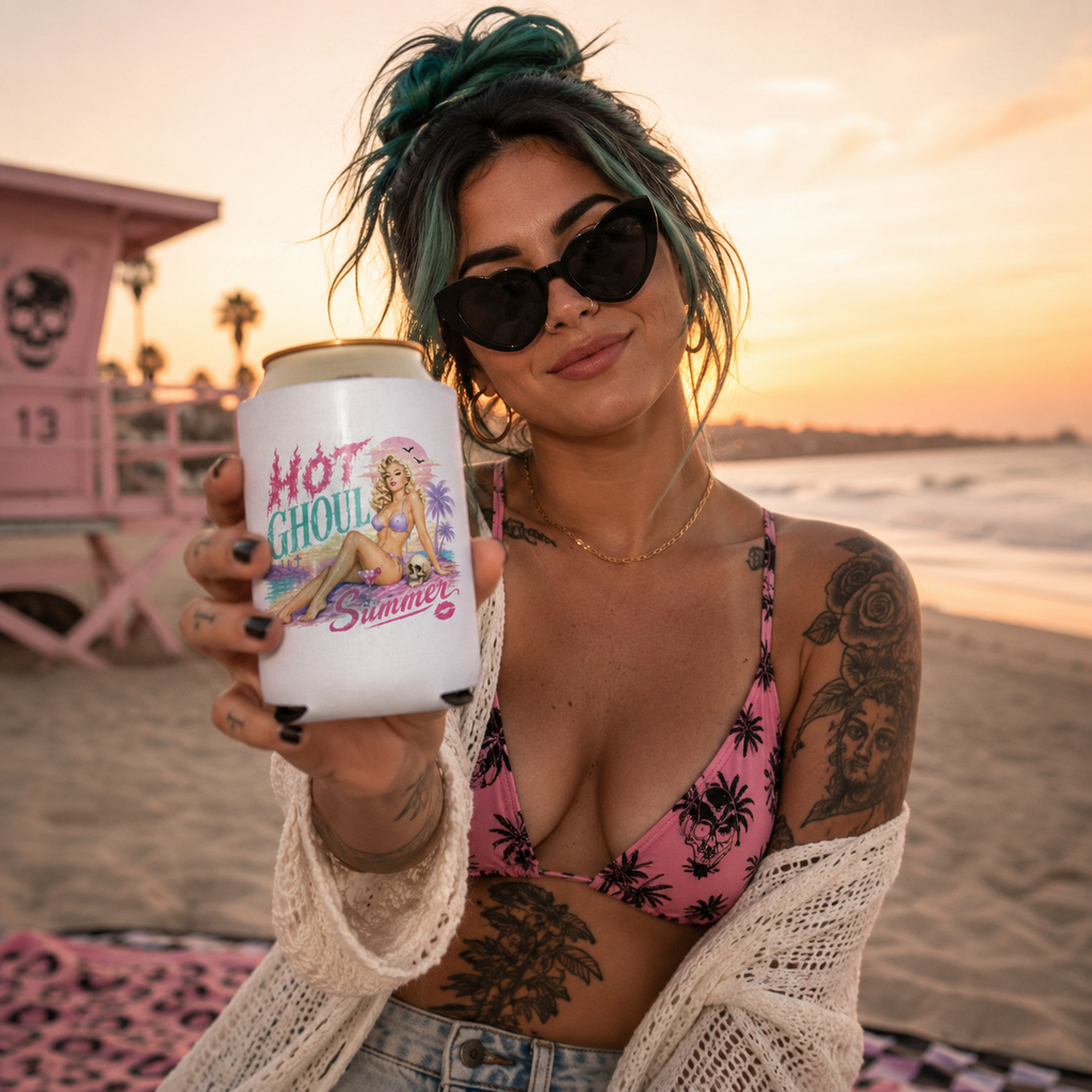 Hot Ghoul Summer Can Cooler — Spooky Summer Beverage Koozie