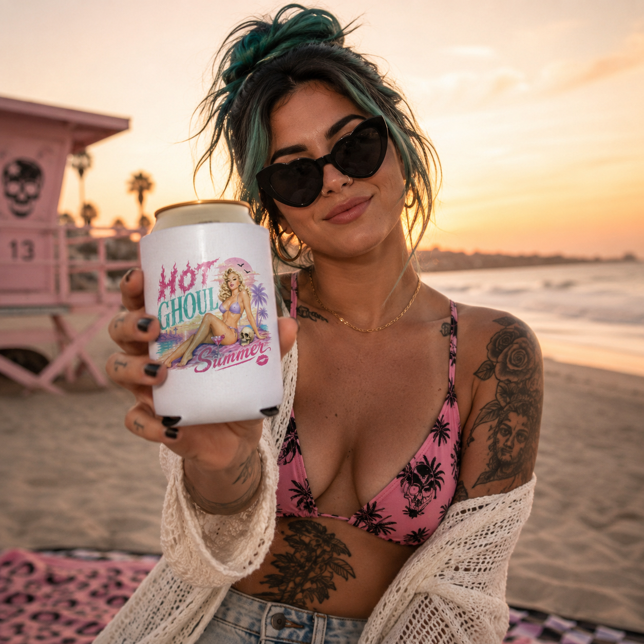 Hot Ghoul Summer Can Cooler — Spooky Summer Beverage Koozie
