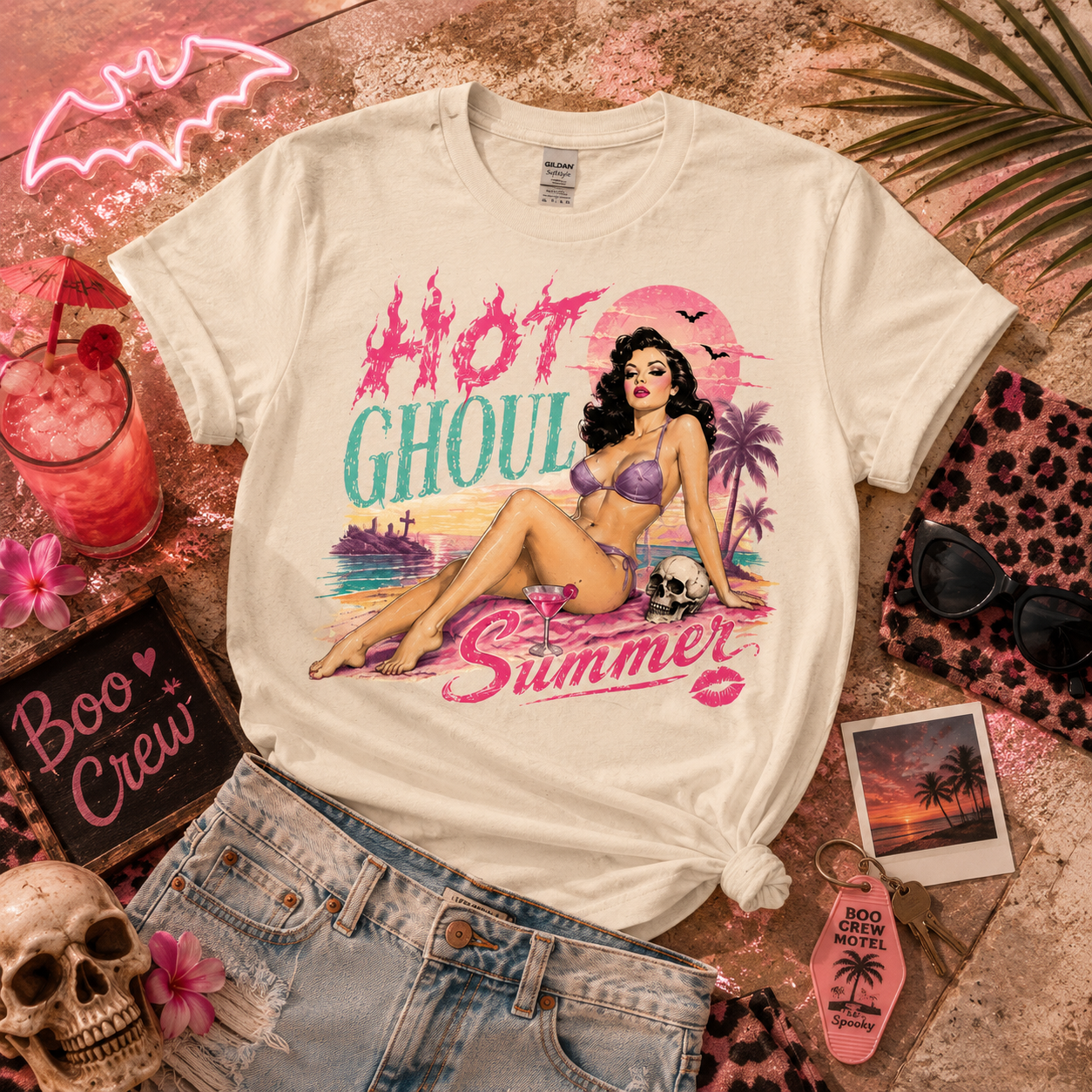 Hot Ghoul Summer T-Shirt — Retro Pinup Beach Graphic Tee