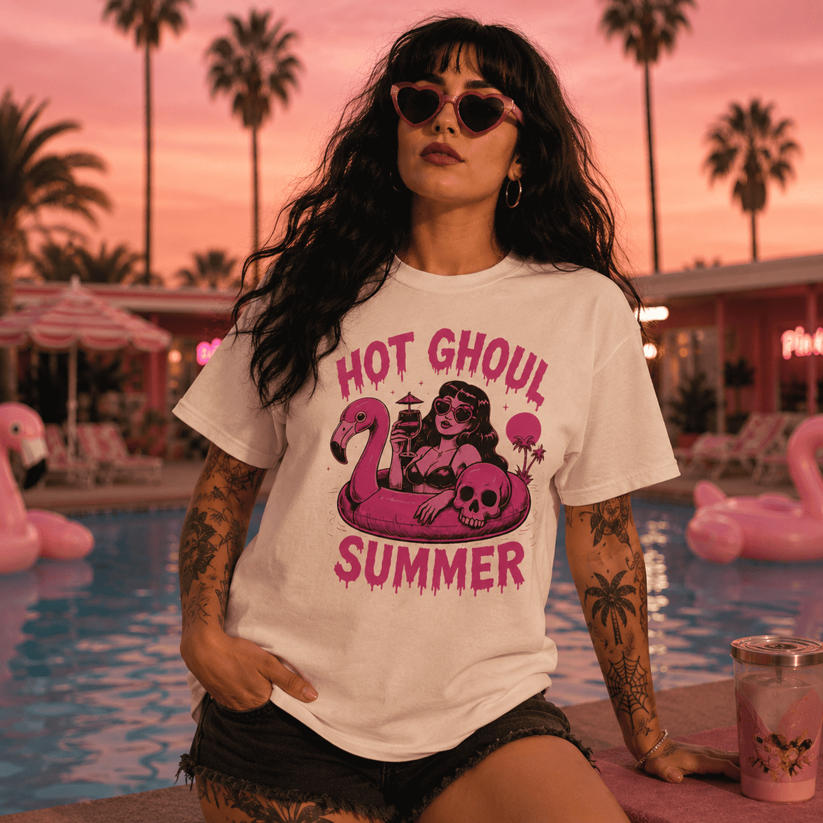 Hot Ghoul Summer T-Shirt — Retro Pink Summerween Beach Graphic - Boo Crew Boutique