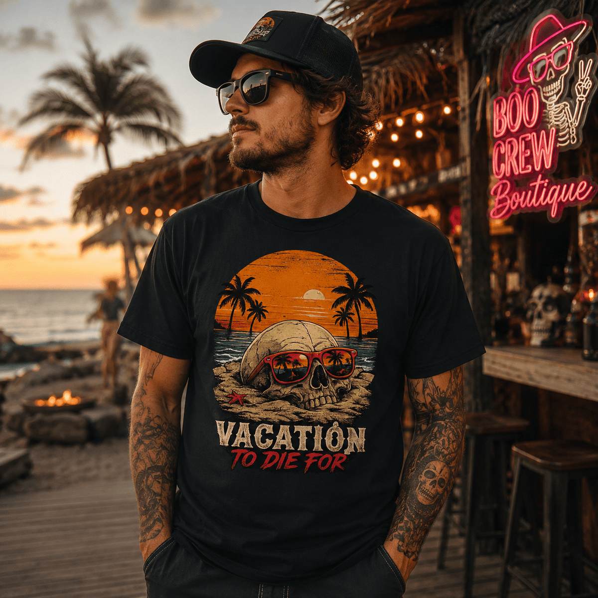 Vacation To Die For Skull Beach T-Shirt - Boo Crew Boutique