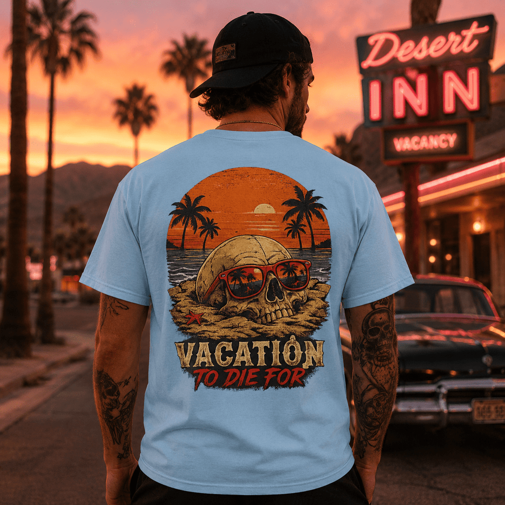 Vacation To Die For Skull Beach Back Print Tee - Boo Crew Boutique