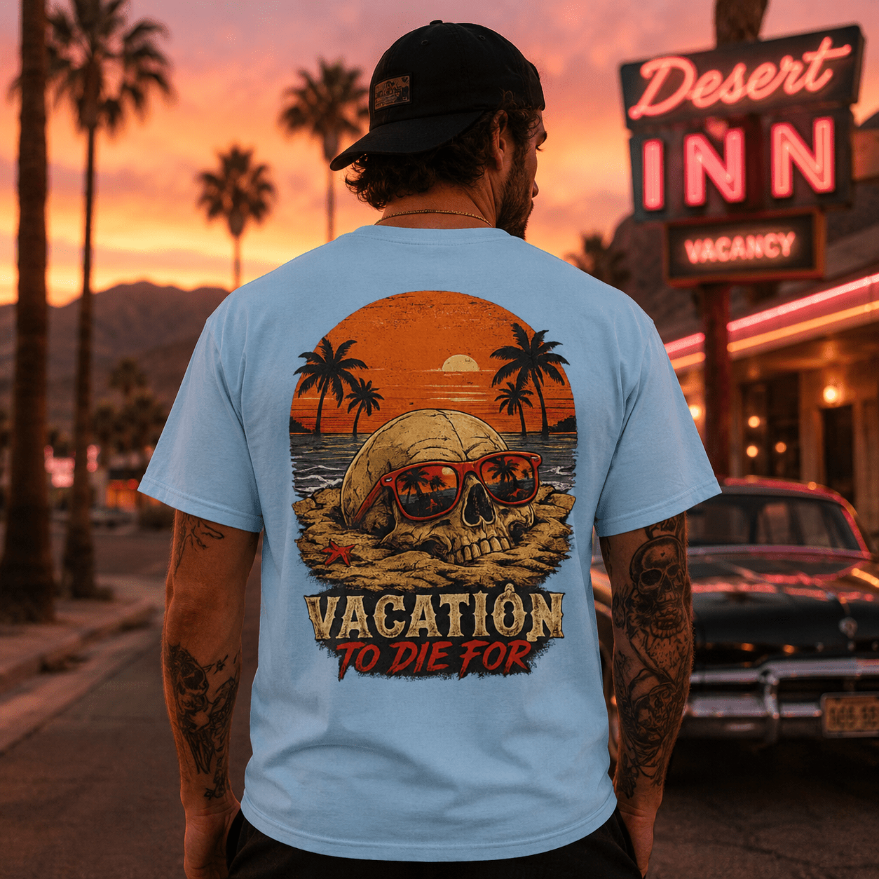 Vacation To Die For Skull Beach Back Print Tee - Boo Crew Boutique
