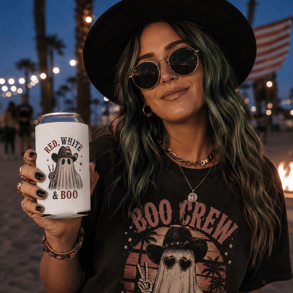 Red, White & Boo Can Cooler — Patriotic Halloween Drink Koozie - Boo Crew Boutique
