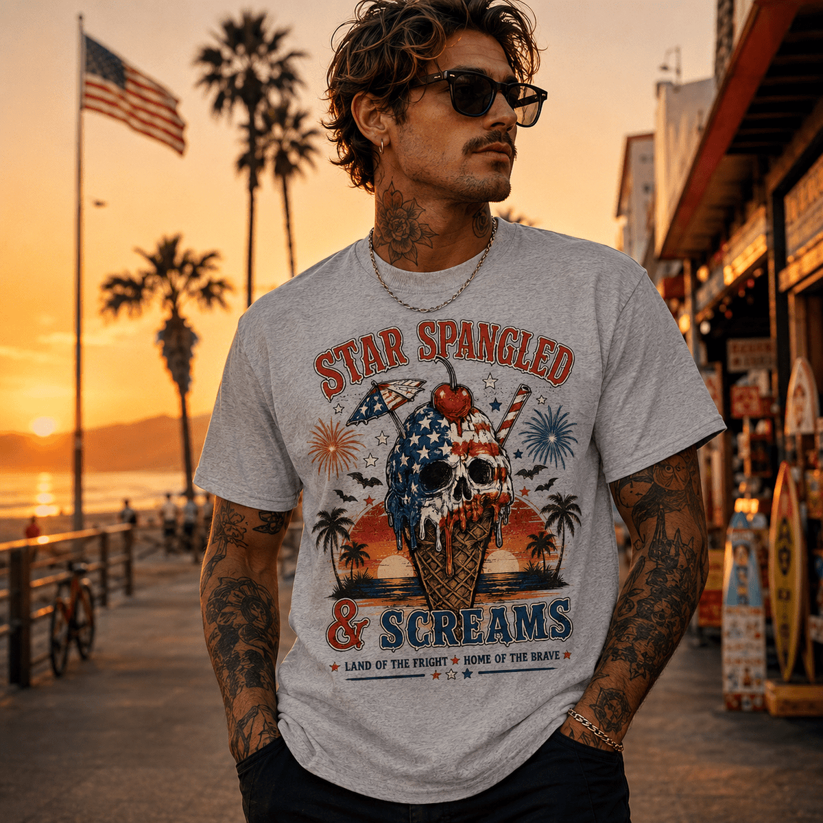 Patriotic Skull Ice Cream T-Shirt – "Star Spangled & Screams" 4th of July Graphic Tee - Boo Crew Boutique