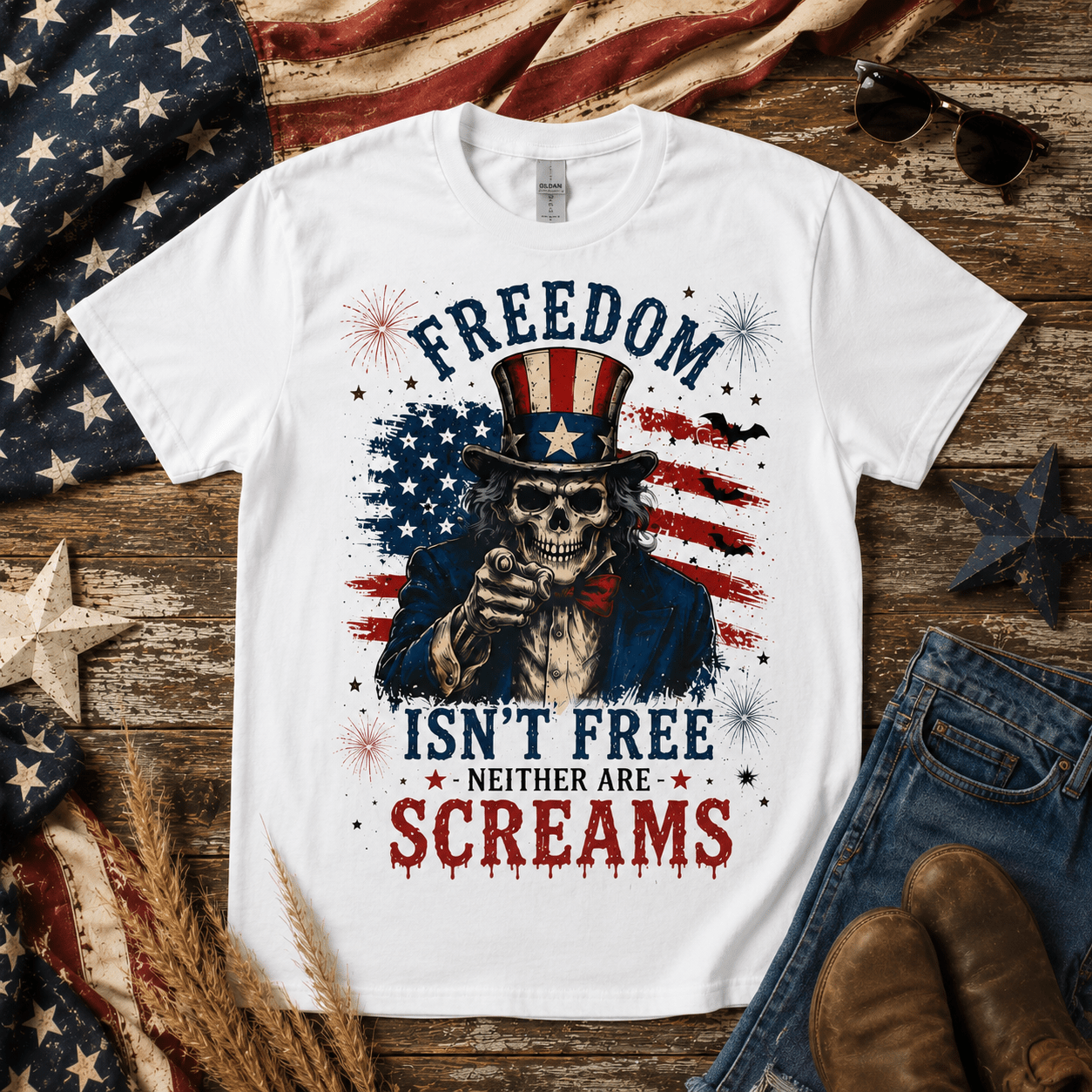 Freedom Isn't Free Skull T-Shirt - Boo Crew Boutique