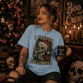 I Prefer Halloween Skull Santa Tee | Retro Halloween Skeleton Graphic, Christmas Skull Shirt - Boo Crew Boutique