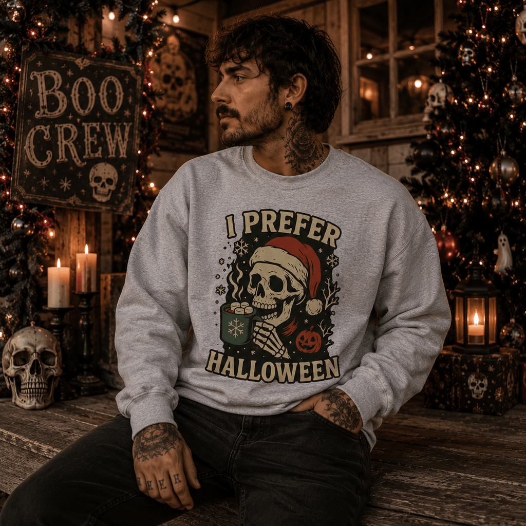 I Prefer Halloween Skull Santa Sweatshirt - Boo Crew Boutique
