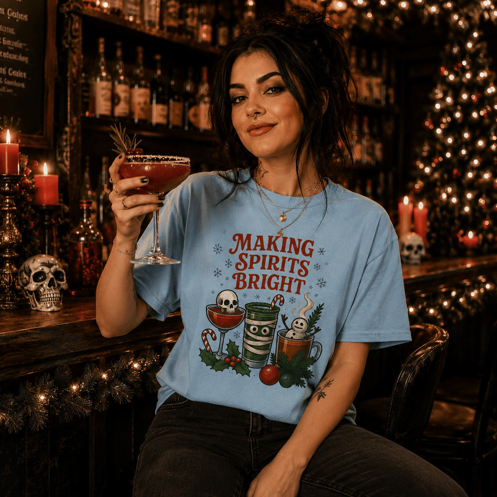 Making Spirits Bright T-Shirt — Festive Holiday Cocktail Graphic Tee - Boo Crew Boutique