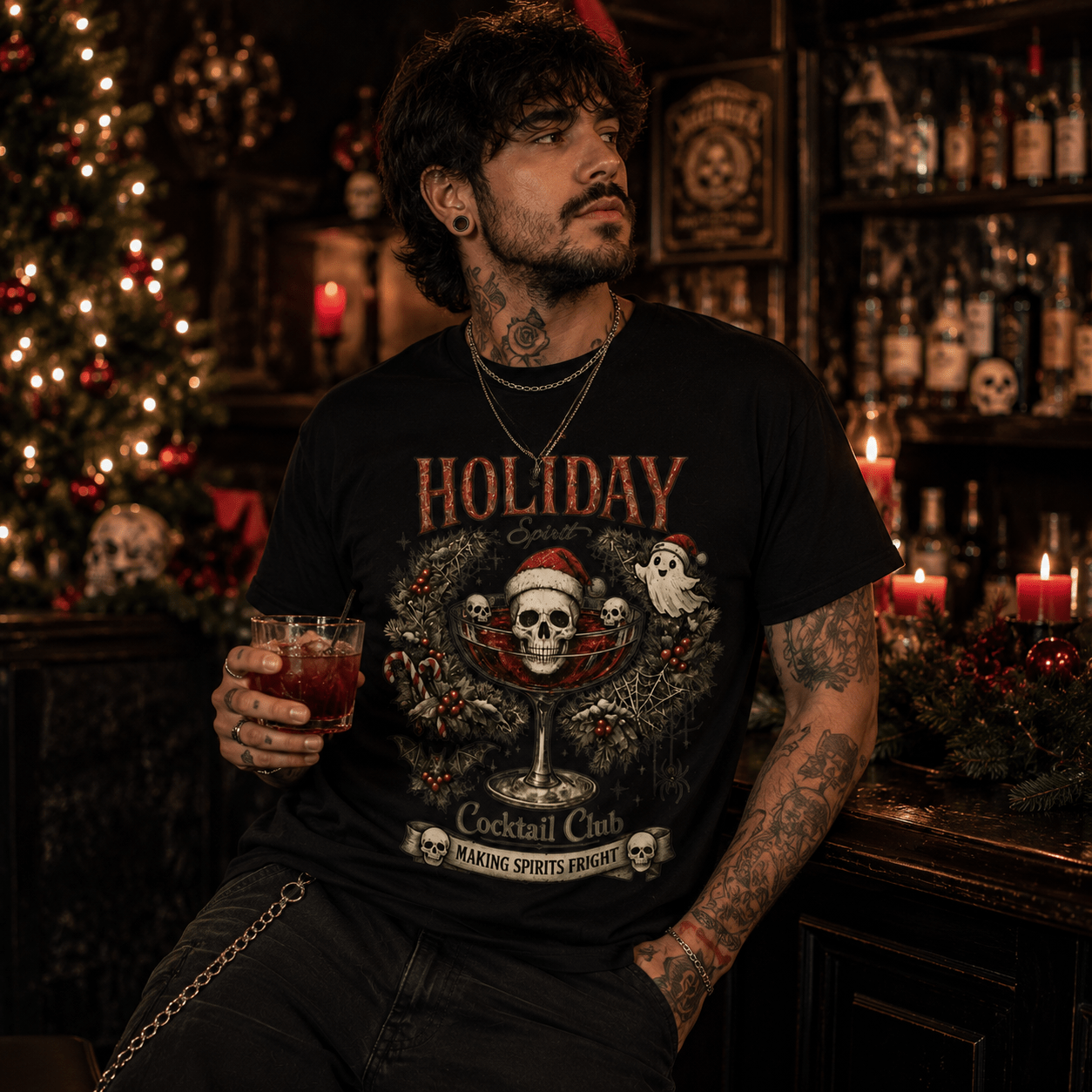 Holiday Cocktail Club Tee | Spooky Christmas Shirt - Boo Crew Boutique