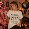 Merrier With a Martini T-Shirt — Festive Holiday Cocktail Graphic Tee