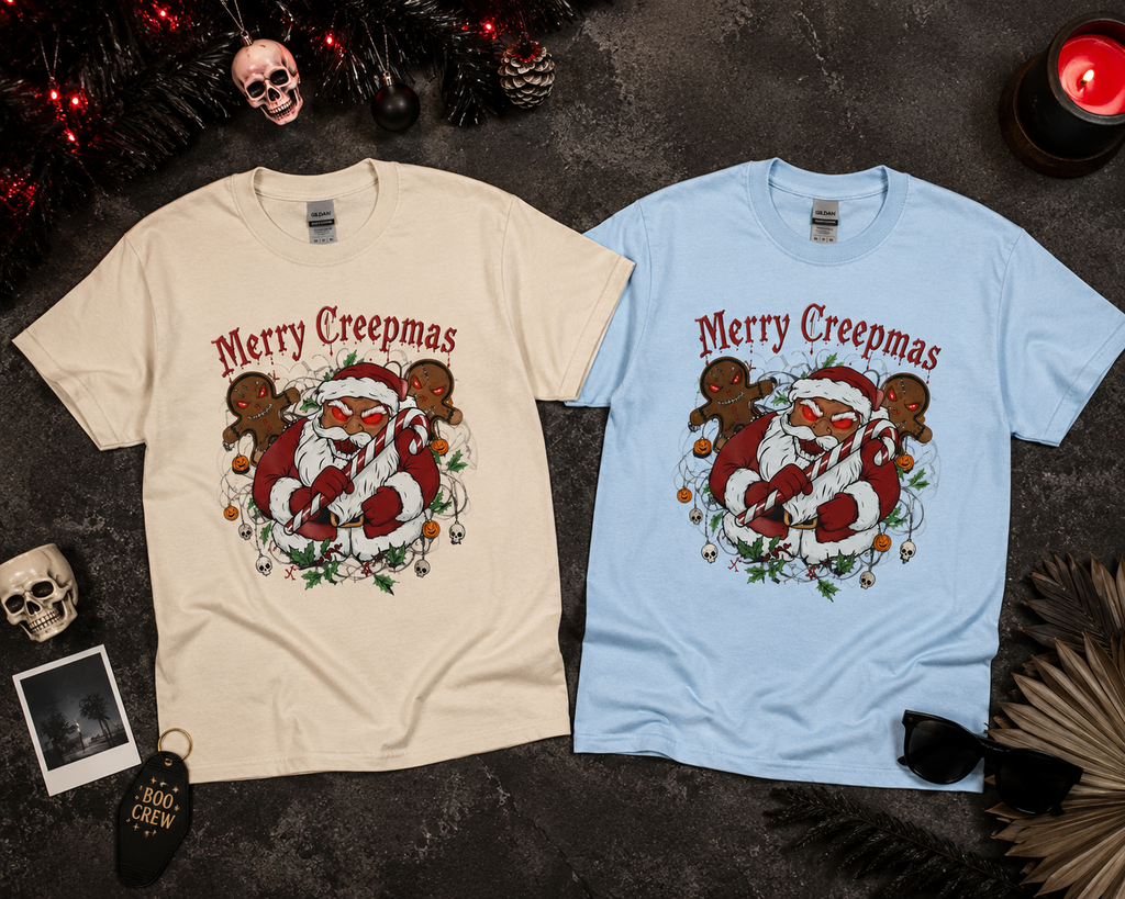 Merry Creepmas Santa T-Shirt — Spooky Christmas Graphic Tee
