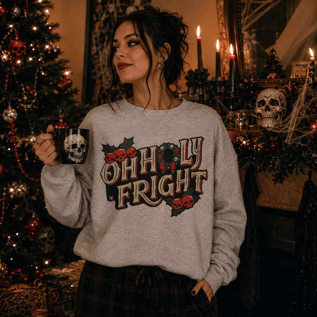 Oh Holy Fright Crewneck Sweatshirt — Merry Creepmas Spooky Christmas Graphic - Boo Crew Boutique