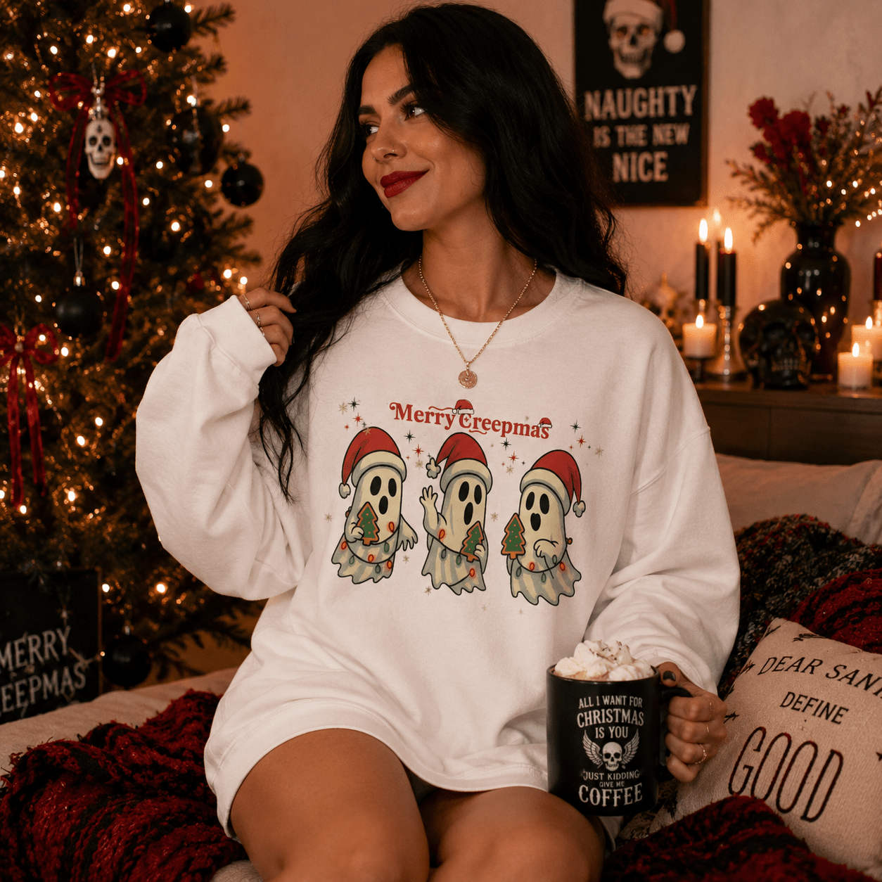 Merry Creepmas Ghost Trio Crewneck Sweatshirt - Boo Crew Boutique