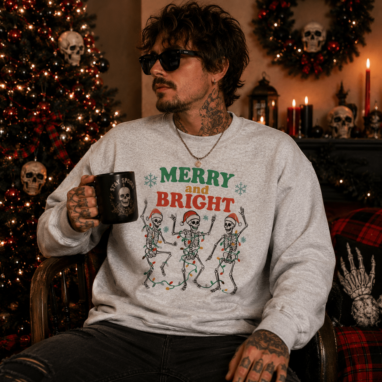 Merry and Bright Skeletons Sweatshirt - Boo Crew Boutique