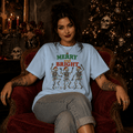 Merry and Bright Dancing Skeletons T-Shirt — Spooky Christmas Graphic Tee - Boo Crew Boutique