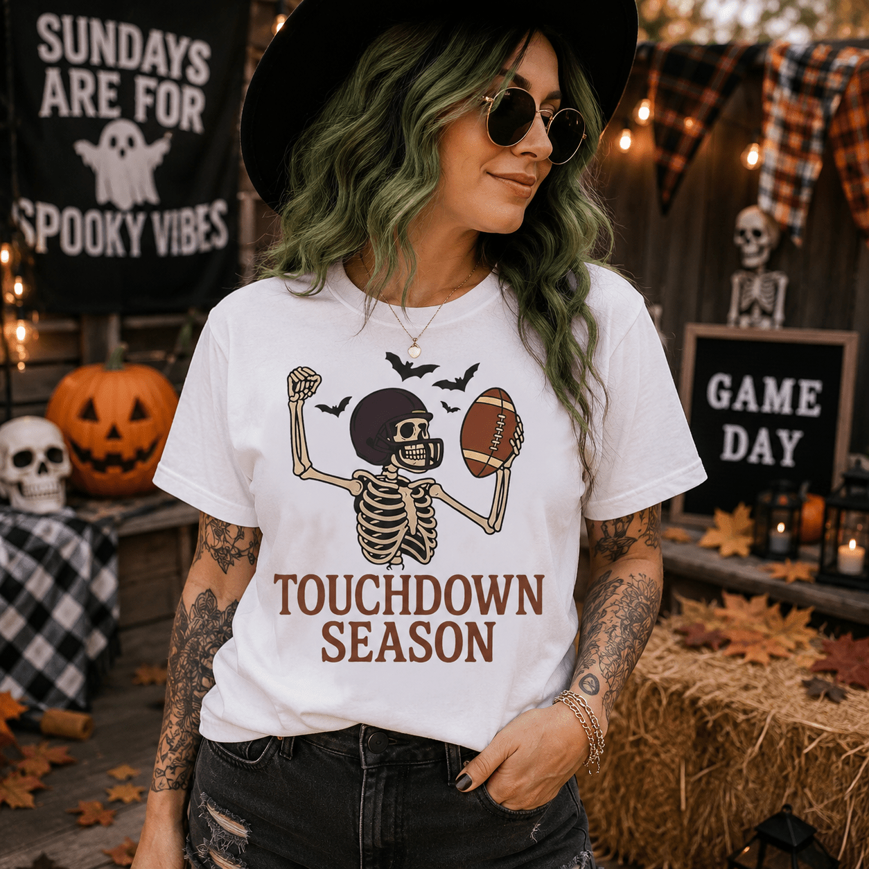 Touchdown Season Football T‑Shirt — Skeleton Player Halloween Game Day Tee - Boo Crew Boutique