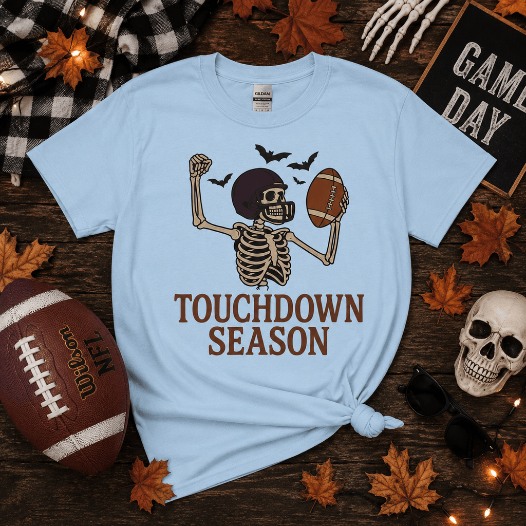 Touchdown Season Football T‑Shirt — Skeleton Player Halloween Game Day Tee - Boo Crew Boutique