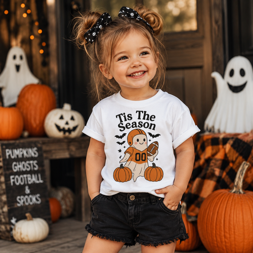 'Tis the Season Toddler Tee — Football Ghost Fall Shirt for Girls