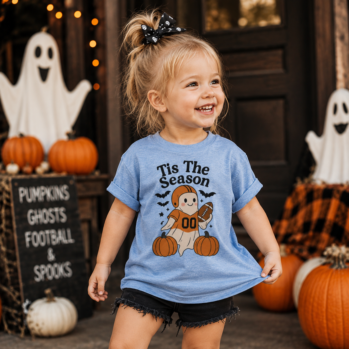 'Tis the Season Toddler Tee — Football Ghost Fall Shirt for Girls