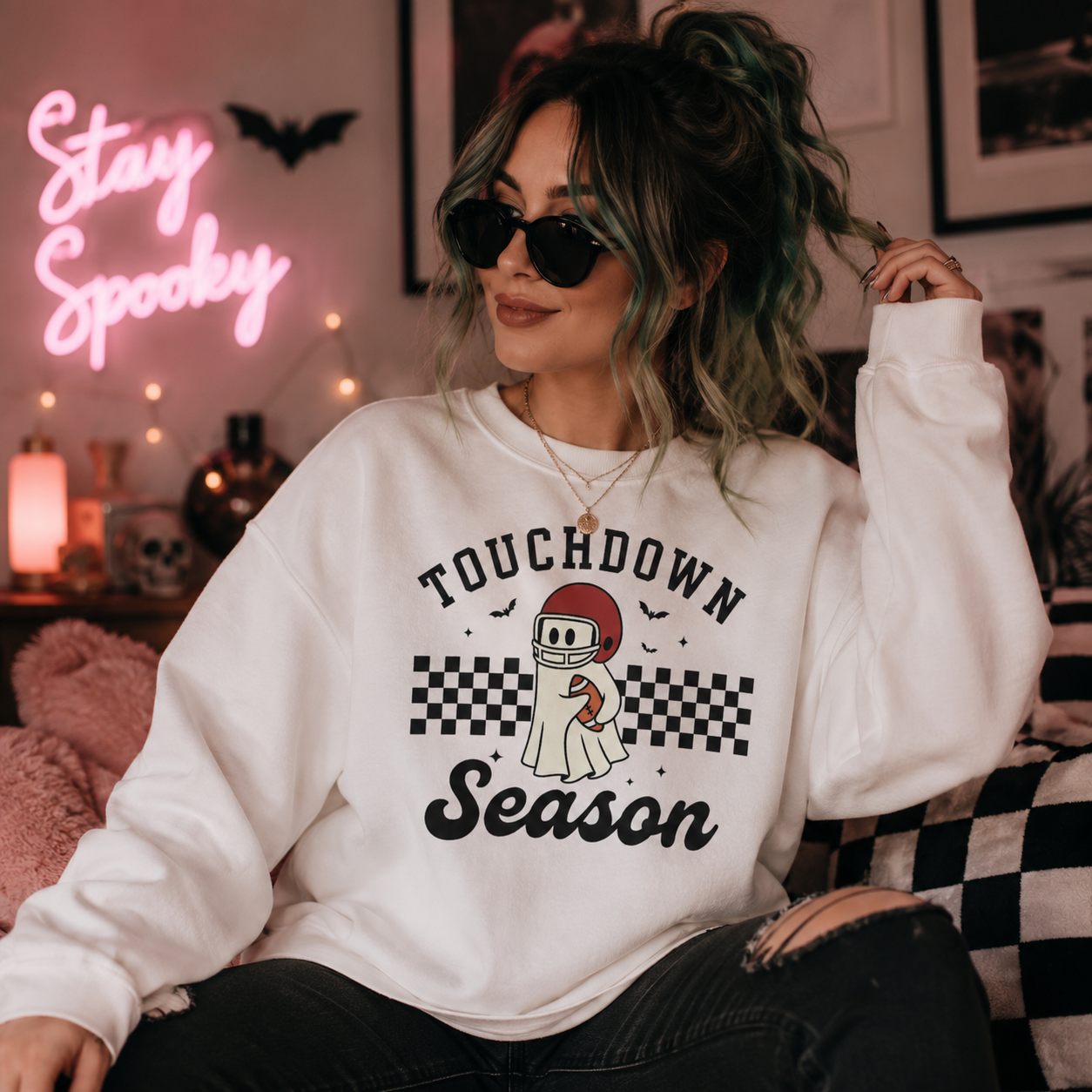 Touchdown Season Crewneck Sweatshirt — Vintage Football Dog Graphic