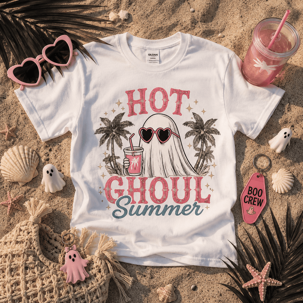 "Hot Ghoul Summer" Ghost Beach Tee - Boo Crew Boutique