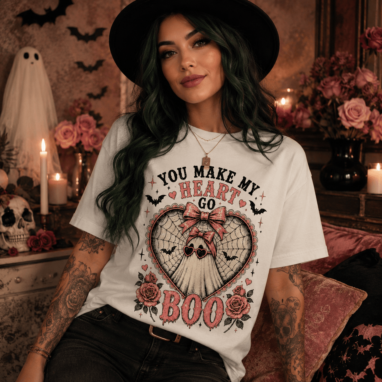 You Make My Heart Go Boo T-Shirt — Cute Gothic Halloween Graphic Tee - Boo Crew Boutique
