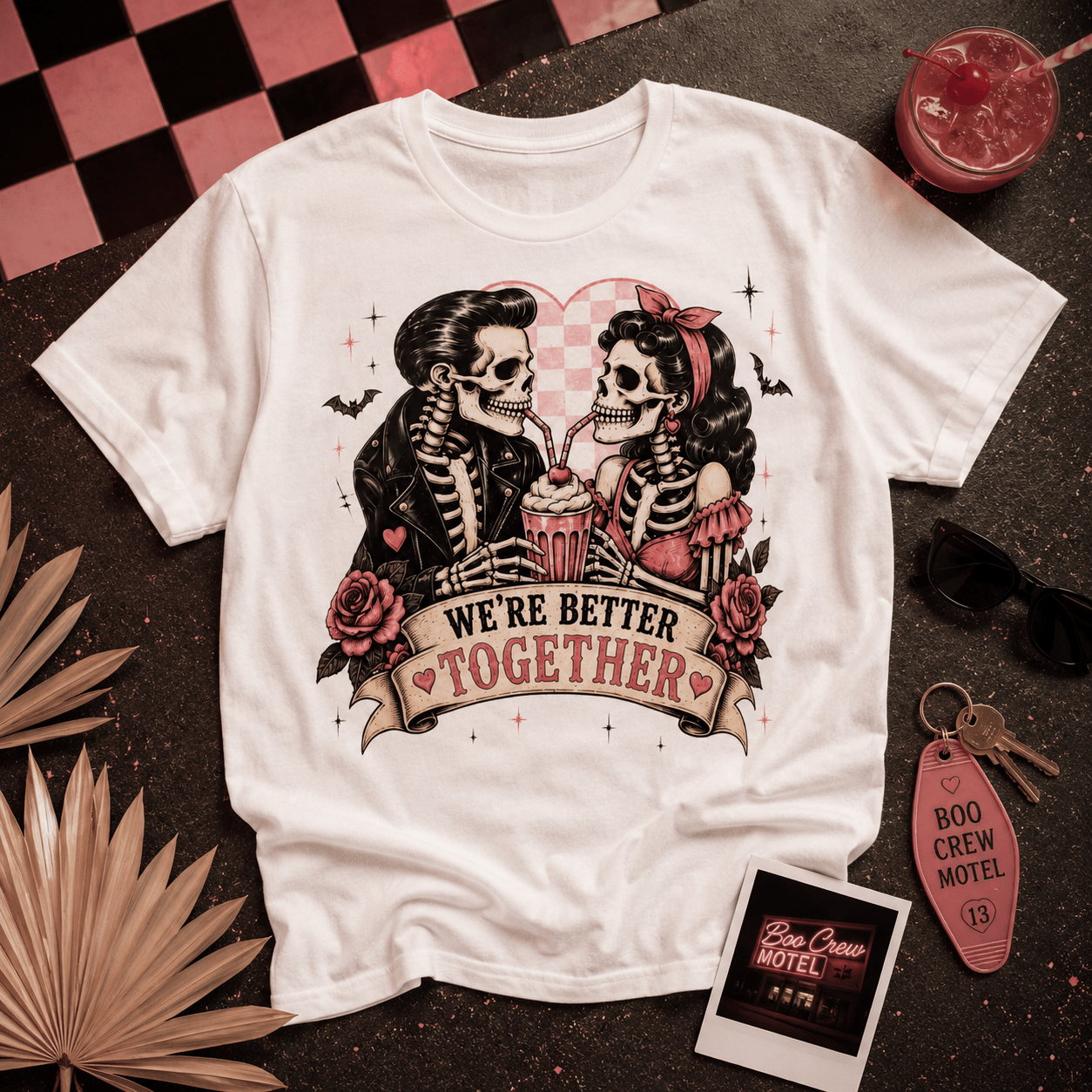 We're Better Together Skeleton Couple T-Shirt — Retro Romantic Gothic Tee - Boo Crew Boutique