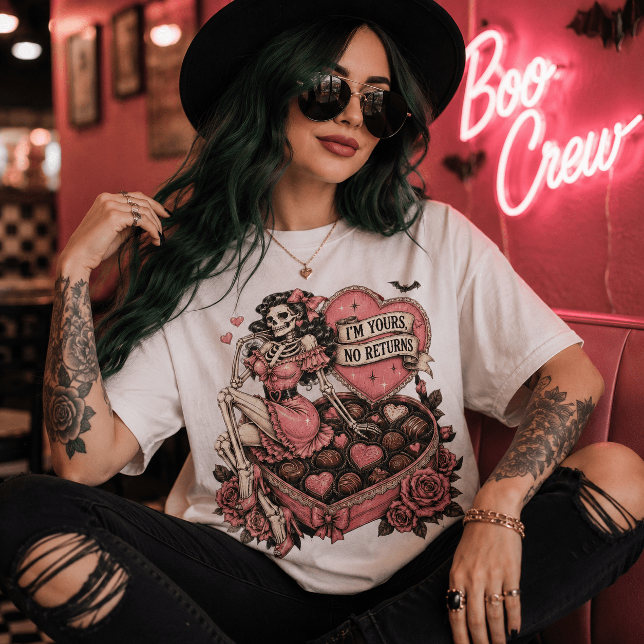 Skeleton Valentine T-Shirt — "I'm Yours, No Returns" Gothic Heart Tee - Boo Crew Boutique