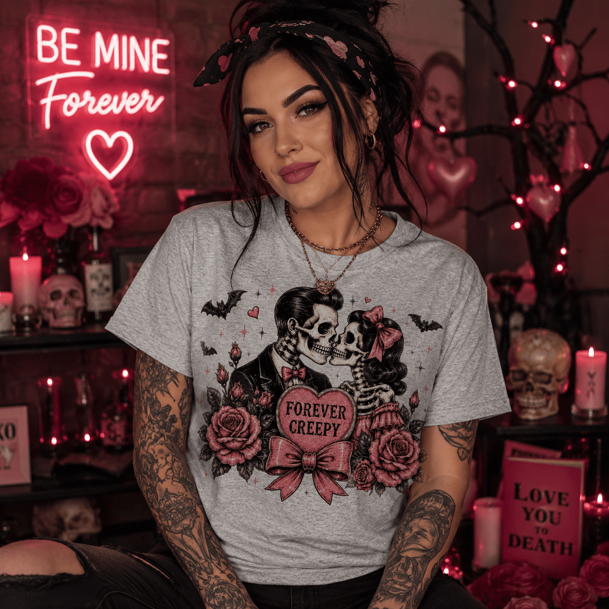 Forever Creepy Skull Couple T-Shirt — Gothic Romantic Halloween Tee - Boo Crew Boutique