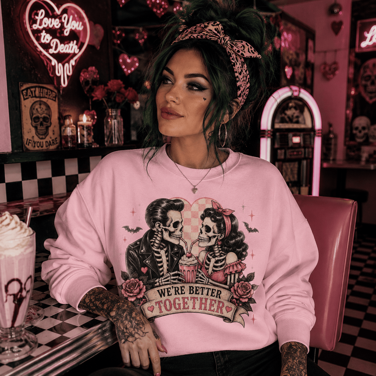 Skeleton Couple 'We're Better Together' Sweatshirt - Boo Crew Boutique